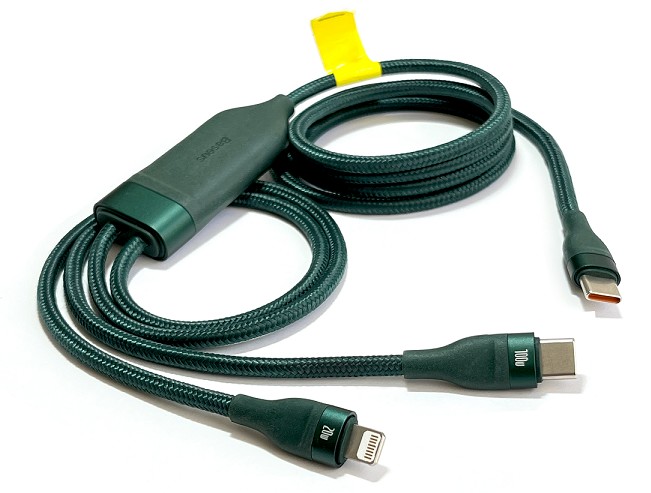 CABLE CARGA RAPIDA USB-C a USB-C Y LIGHTNING 100W 1.2m