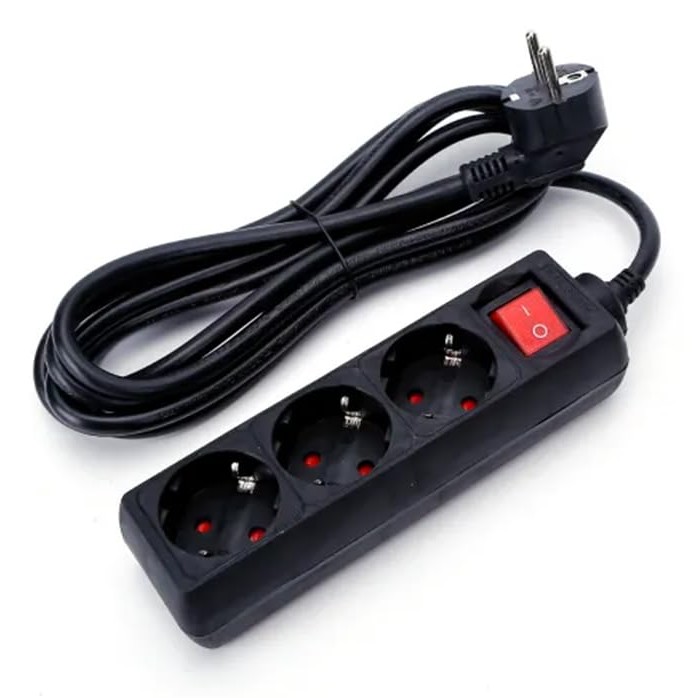 REGLETA DE 3 ENCHUFES NEGRA CON INTERRUPTOR Y CABLE