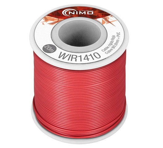 BOBINA CABLE RIGIDO 0.8mm ROJO 20m