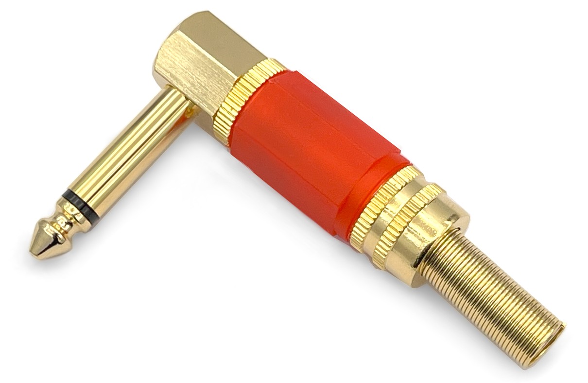 CONECTOR JACK MACHO 6.3mm MONO DORADO ACODADO