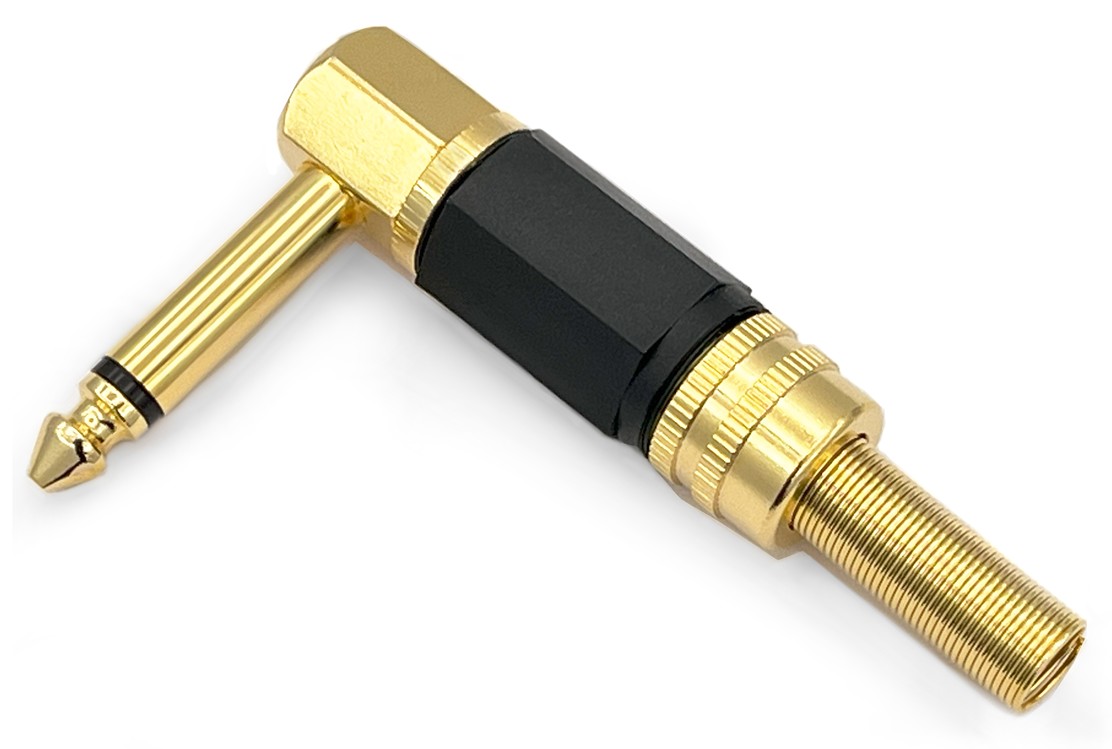 CONECTOR JACK MACHO 6.3mm MONO DORADO ACODADO