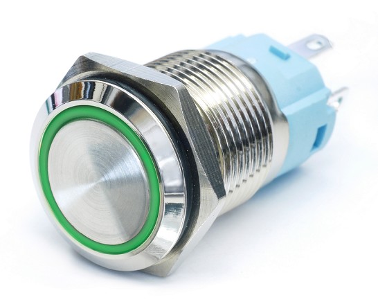 PULSADOR ANTIVANDALICO LED VERDE 12V IP65 16mm