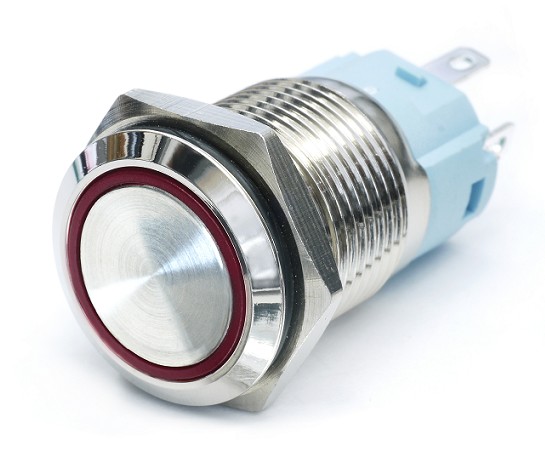 PULSADOR ANTIVANDALICO LED 12V ROJO IP65 16mm