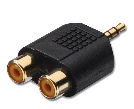 ADAPTADOR JACK 3.5mm STEREO MACHO A 2 RCA HEMBRA DORADO