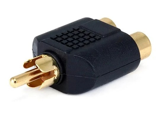 ADAPTADOR RCA MACHO A 2 RCA HEMBRA DORADO