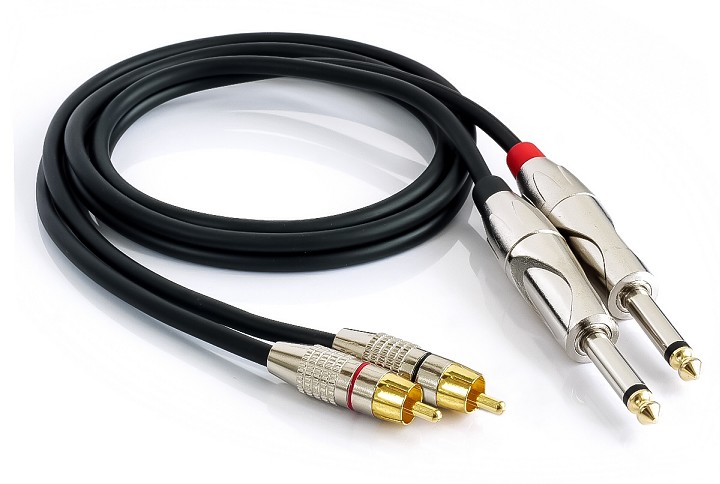 CABLE 2 RCA MACHO A 2 JACK 6.3mm MACHO MONO 1m